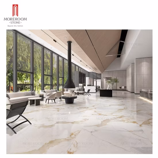 Luxuriöser Calacatta-Weißgold-Großformat-Porzellan-Marmor-Look-Boden, große Keramikwand-Bodenfliese aus gesintertem Stein